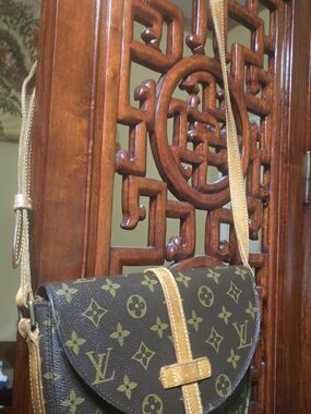 Monogram Canvas Messenger Bag in Brown with Tan Trim.Vintange